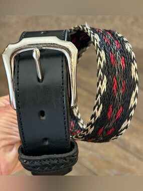 Western Hand Braided Horse Hair and Leather Belt w/ Silver Buckle Size 32